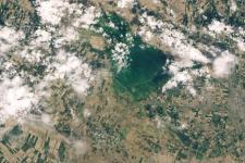 Flood in Uzbekistan and Kazakhstan following a dam breach in April 2020. Image: NASA.