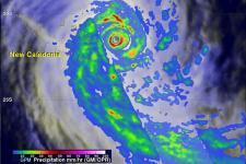 Mediciones de las precipitaciones del ciclón Pam que partió de Vanuatu el 17 de marzo de 2015. Imagen: NASA.