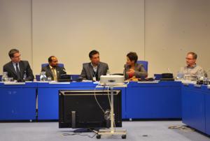 Signing ceremony between UNOOSA and ICIMOD on 12 February 2013.