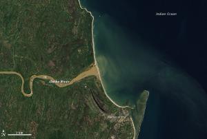 NASA Earth Observatory image shows the Sediment-choked Onibe River, Madagascar, 