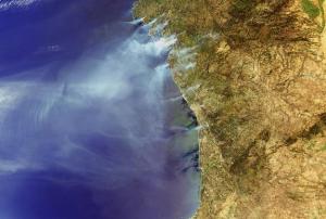 Envisat image of fires in Spain and Portugal in August 2006. 