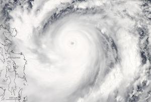 Satellite image of typhoon hitting the Philippines