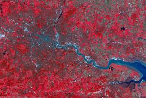 Birds eye view of London acquired by the UK-DMC-2 satellite in November 2011