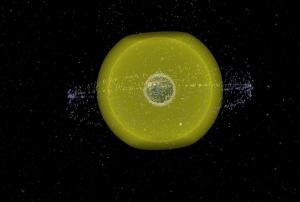 Artist's rendering of navigation satellites orbiting Earth.