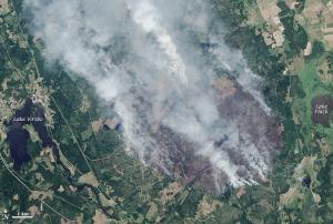 This natural-color image of the fire in Sweden was captured by Landsat 8