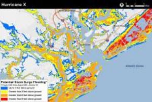 Static example of the experimental potential storm surge inundation map (Image: NOAA)