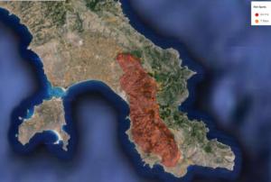 Burned area mapped by EFFIS in Monemvasia, Lakonia (Image: JRC) 