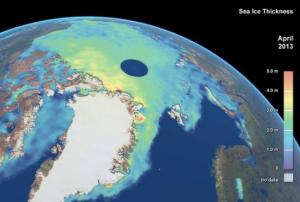 CryoSat-2 satellite image measuring Arctic sea ice thickness (Image: ESA)