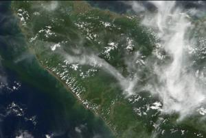 NASA's MODIS on Terra satellite shows changes in coastal line of Sumatra Island