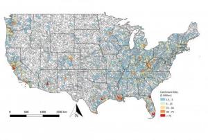 Modeled catchment mean annual loss. For clarity, only catchments with a mean annual loss of >$1.5 million have been plotted. Image: Quinn, N., Bates, P. D., Neal, J., Smith, A., Wing, O., Sampson, C., et al. ( 2019).