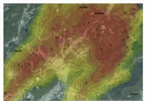 Result of taking rainfall information of the X-band MP radar into GIS (2014.08.20 1:00 and 4:00 ).