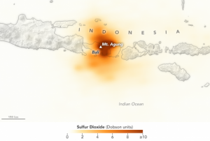 Tracking the Sulfur Dioxide from Mount Agung. Image: NASA.