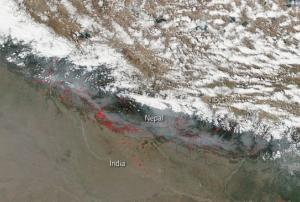 Smoke and fires in Nepal. Image: NASA (2016).