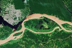 Rio Negro and the Solimões River meet to form the Amazon River in Brazil. Image: ESA