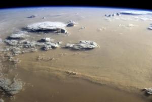 A sandstorm over the Sahara desert seen by ESA astronaut Alexander Gerst from the International Space Station in 2014. Image: ESA/NASA.