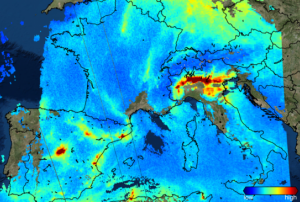 One of the first images from the Copernicus Sentinel-5P mission shows nitrogen dioxide over Europe. Image: ESA.