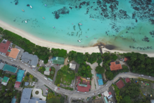 Drone view of Seychelles coastline