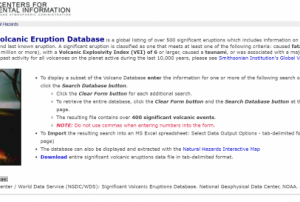 Screenshot of Significant Volcanic Eruptions 