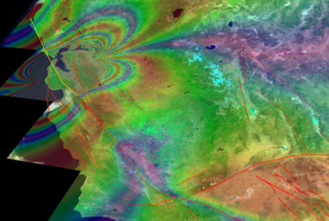 Synthetic aperature radar patterns of seismic deformations associated with a model earthquake on the San Francisco section of the San Andreas Fault. 