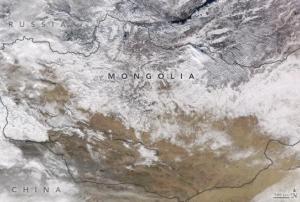 Image of snow across northern Mongolia in January 2017 captured by NASA’s Aqua satellite. Image: Nasa Earth Observatory