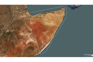 This shape indicates the region of Ethiopia and Somalia in the Horn of Africa where Planet conducted an analysis of Soil Water Content using its satellite data products. Planet Basemaps, March 2023 © Planet