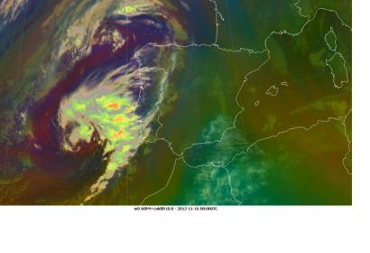 Slow-moving low off Portugal captured by Meteosat-9.