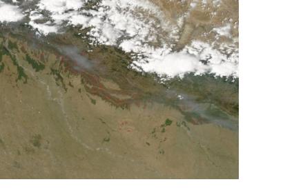 NASA's Aqua satellite captured an image of smoke and fires (2012)