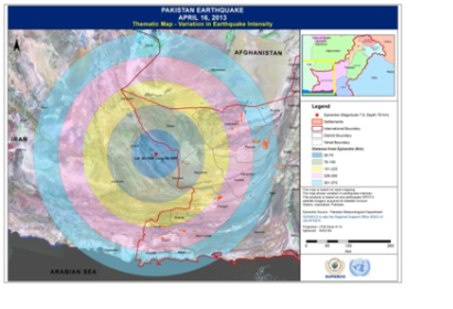 Map showing variation in earthquake intensity 