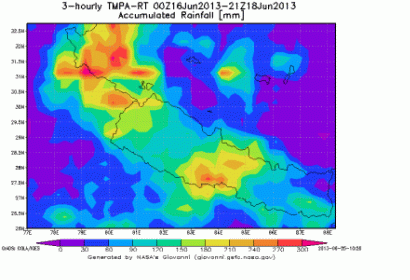 Cumulative 3 day TRMM satellite rainfall estimate