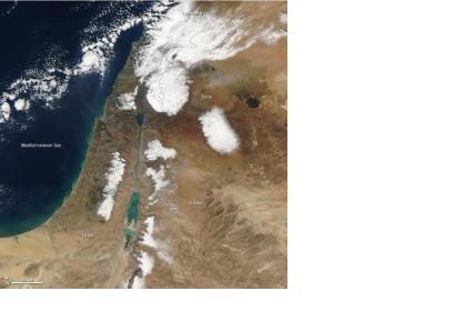 Satellite image shows the snow storm over the Gaza strip that caused floodings