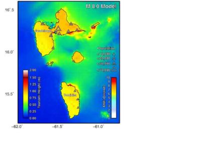 The shaking hazard from the scenario earthquake is limited to Guadeloupe.