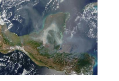 MODIS image a smoke cloud over Yucatan Peninsula, Mexico