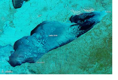 MODIS infrared image of Lake Erie in Canada showing the ice cover