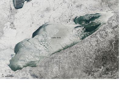 NASA's satellite Aqua captured this MODIS natural color image of lake Erie