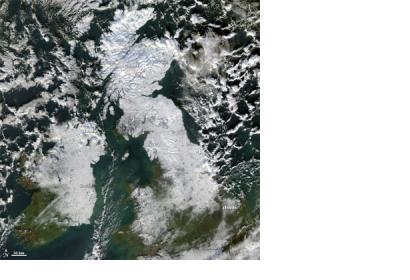 satellite image of snow covered UK