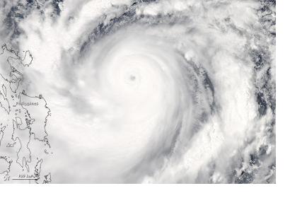 Satellite image of typhoon hitting the Philippines