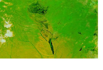 Floods in Zambia in 2003 captured by NASA’s Terra satellite
