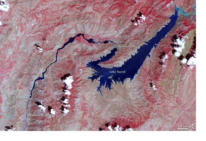 False Color image of the largest river in Tajikistan