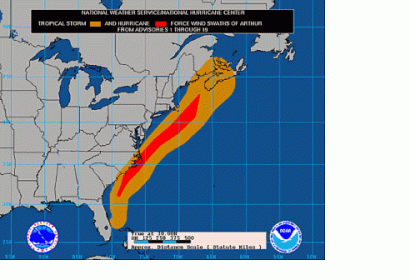 Forecast map of wind for Hurricane Arthur