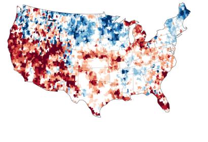 Map of the groundwater deficit based on GRACE data