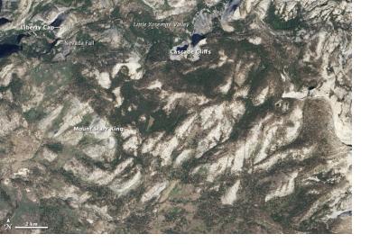 Granite outcrops in Yosemite National Park captured by Landsat 8 on April 2014