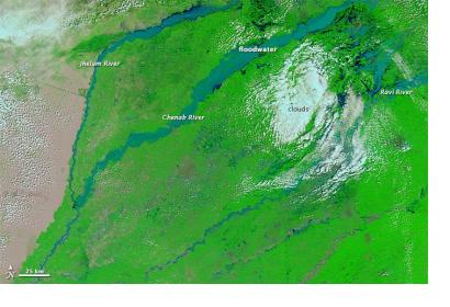 The Moderate Resolution Imaging Spectroradiometer (MODIS) on NASA’s Terra satellite captured this image of the floods.