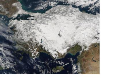 Satellite image of snow in Turkey (NASA/MODIS)