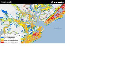 Static example of the experimental potential storm surge inundation map (Image: NOAA)
