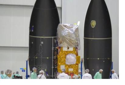 Sentinel-2A in the cleanroom at Europe's Spaceport in Kourou, French Guiana (Image: ESA/F. Gascon)