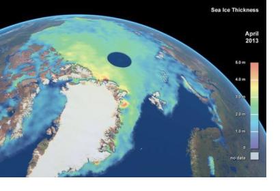 CryoSat-2 satellite image measuring Arctic sea ice thickness (Image: ESA)