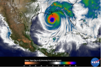 The image shows water vapor within Hurricane Katrina on Aug. 29, 2005 (Image: NASA)