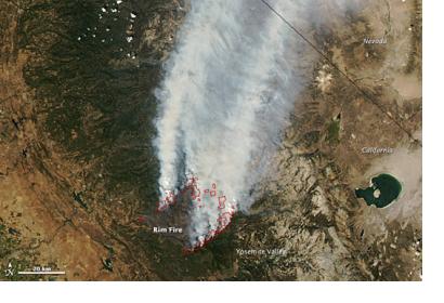 Satellite picture of the wild fire and Yosemite National Park.