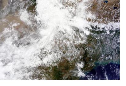 NASA satellite imagery of Northern India on June 2013, showing rainclouds. This data could be combined by Geo-DRM system with other information to improve weather forecast.