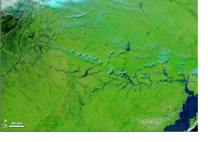Moderate Resolution Imaging Spectroradiometer (MODIS) on NASA’s Terra satellite captured false-color images of the State of Rio Grande Du Sul  in 2007 Image: NASA